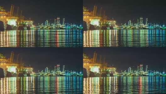 夜间港口货物和炼油工业高清在线视频素材下载