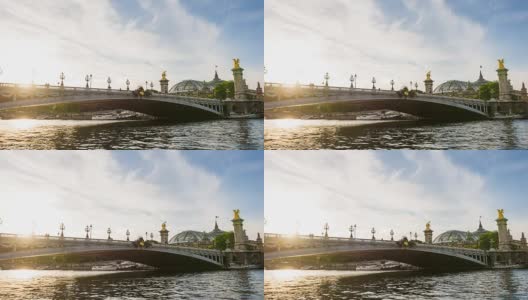 塞纳河上的亚历山大三世桥，背景是大皇宫高清在线视频素材下载
