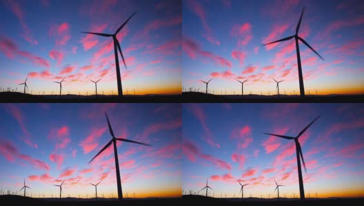 画面-黎明时分风力涡轮机上方的橙色云高清在线视频素材下载