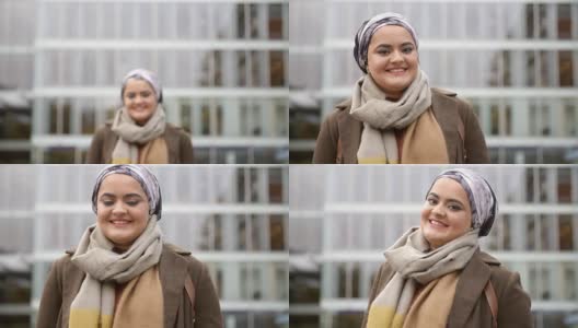 英国穆斯林女商人在办公室外的肖像高清在线视频素材下载