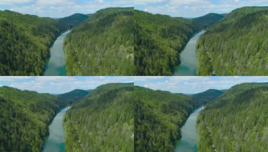 山地森林河流大坝鸟瞰图尼斯奎里河美国华盛顿高清在线视频素材下载
