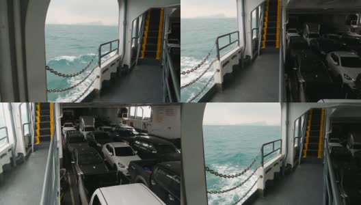 一艘大型渡船载着汽车横越海洋高清在线视频素材下载