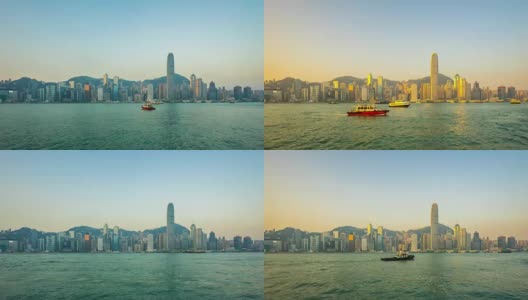 时间推移视频香港天际线与维多利亚港在香港城市时间推移高清在线视频素材下载