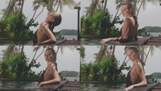 身着泳装的模特为豪华酒店做广告高清在线视频素材下载
