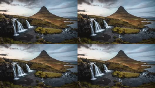 冰岛的Kirkjufell山和瀑布高清在线视频素材下载