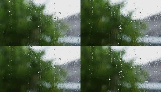 雨后滴在玻璃上的水滴高清在线视频素材下载