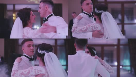 一对新婚夫妇在他们的婚礼上跳舞高清在线视频素材下载