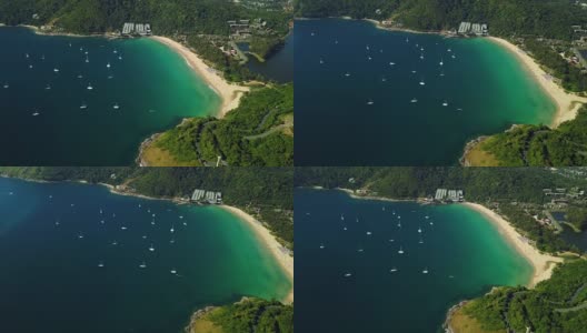 阳光明媚的普吉岛著名海滩泻湖海岸线空中全景4k泰国高清在线视频素材下载