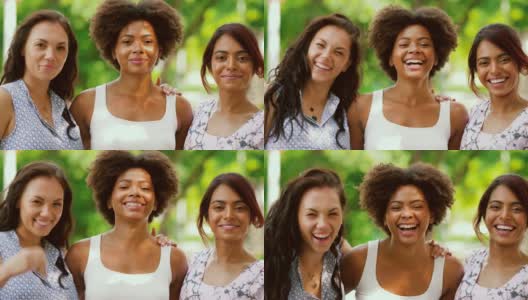 夏日公园里快乐的女人或朋友的肖像高清在线视频素材下载