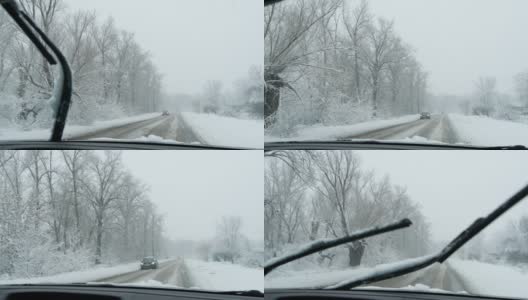 在下雪的天气开车的观点高清在线视频素材下载