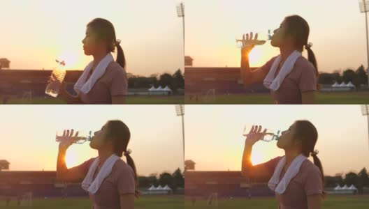 女运动员喝水高清在线视频素材下载