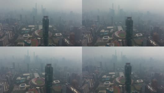 广州市白天雾霾市区体育场广场区航拍全景4k中国高清在线视频素材下载