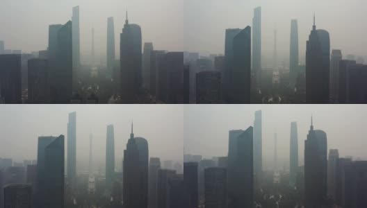 晴天雾霾广州市市中心著名广场航拍全景4k中国高清在线视频素材下载