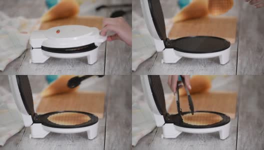 用华夫饼机做新鲜的热华夫饼高清在线视频素材下载