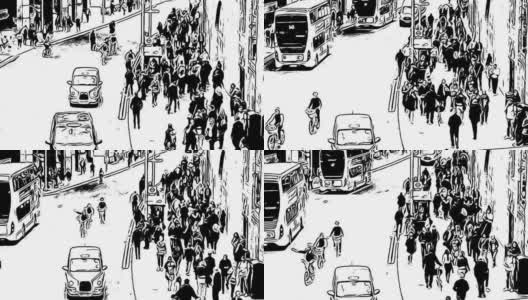 上下班高峰期的通勤者和步行到伦敦桥站的人动画素材视频高清在线视频素材下载