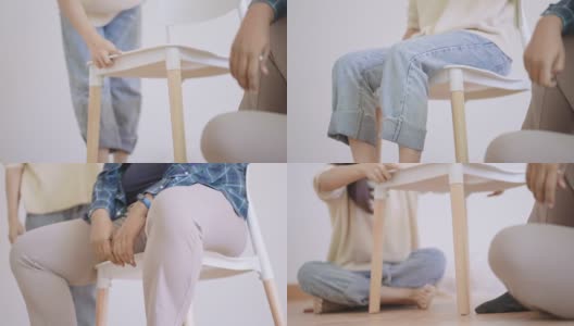 一对夫妇在试穿完成的DIY椅子高清在线视频素材下载