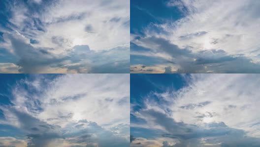 4K时间的流逝美丽的空气戏剧性的宏伟惊人的蓝天天气自然蓬松的白云在傍晚日落。高清在线视频素材下载