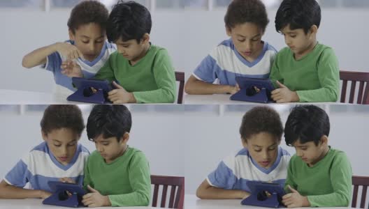 两个带平板电脑的小男孩高清在线视频素材下载