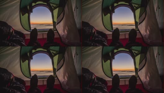 从帐篷里看日落高清在线视频素材下载