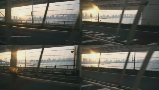 透过轻轨车窗可以看到东京的天际线高清在线视频素材下载