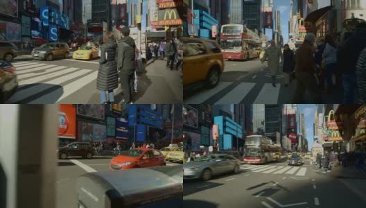 POV行人行走在繁忙的纽约时代广场高清在线视频素材下载