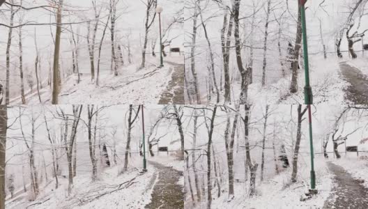美丽的冬季景观，在雪山上的木屋高清在线视频素材下载