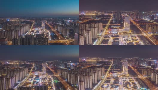 航拍中国山东济南城市商业夜景高清在线视频素材下载