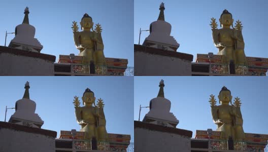 印度查谟和克什米尔利吉尔寺的佛像高清在线视频素材下载