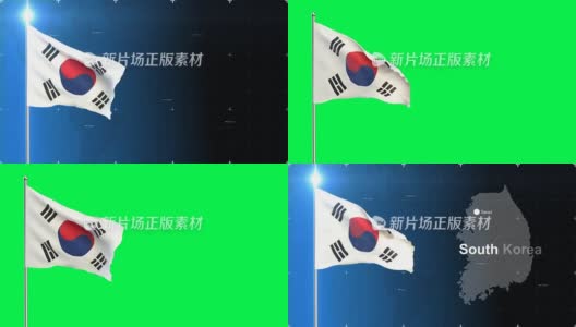 3D旗帜与地图+绿色屏幕高清在线视频素材下载