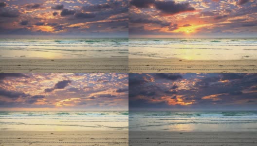 高清时间流逝:在佛罗里达海滩上的日出Cloudscape高清在线视频素材下载