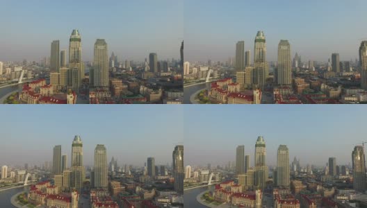 天津现代建筑鸟瞰图和城市景观，实时。高清在线视频素材下载