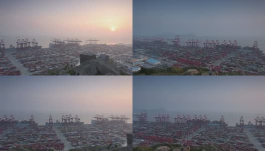 港口集装箱黎明时分的宁静景象。高清在线视频素材下载
