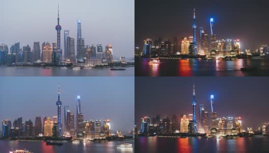 T/L WS ZO城市摩天大楼，日夜过渡/上海，中国高清在线视频素材下载