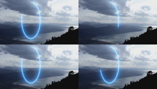 山道景观，令人惊叹的圆形与移动的霓虹灯在云高清在线视频素材下载