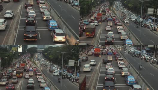 雅加达,印度尼西亚。2017年8月14日:卡萨布兰卡公路高峰时段的交通拥堵镜头高清在线视频素材下载