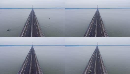 Suramadu大桥交通的空中超照高清在线视频素材下载