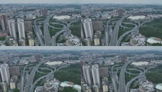 航拍的早晨交通高峰期进入中国深圳市的城镇高清在线视频素材下载