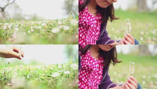 一个小女孩拿着她的花做一束花高清在线视频素材下载