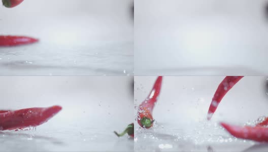 SLO MO红辣椒在白色的水面上弹跳高清在线视频素材下载