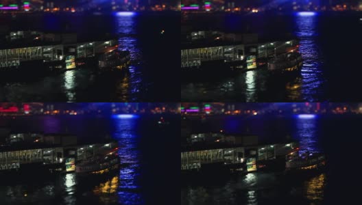 晚上在香港的渡轮码头到泊位高清在线视频素材下载