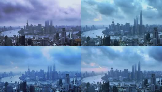 上海天际线从黎明到白天，时间流逝，放大高清在线视频素材下载