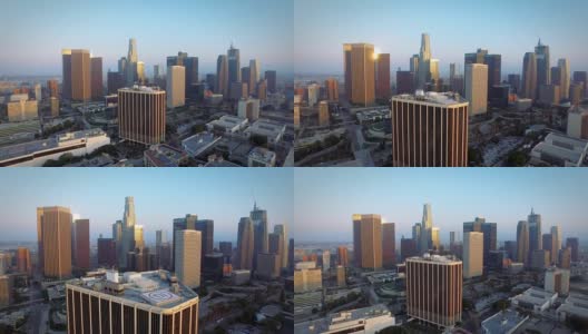 在日落时分，空中推进到加州洛杉矶市中心高清在线视频素材下载