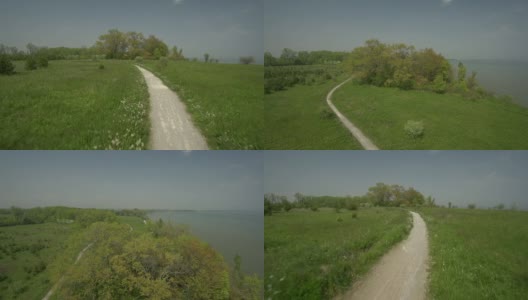 鸟瞰图步道显示整个公园和湖泊高清在线视频素材下载
