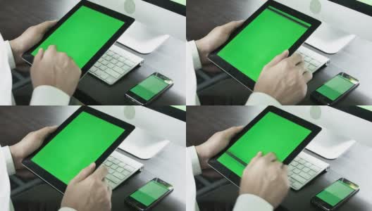 商人使用数字平板触摸屏，色度键。高清在线视频素材下载
