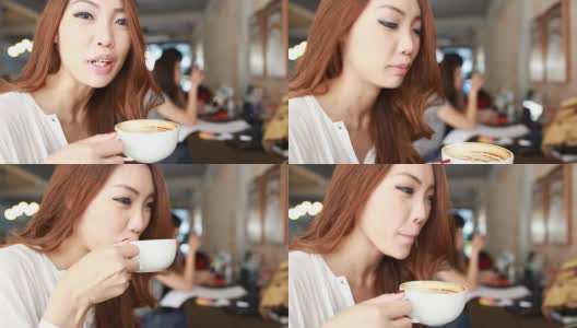 女人喝咖啡高清在线视频素材下载