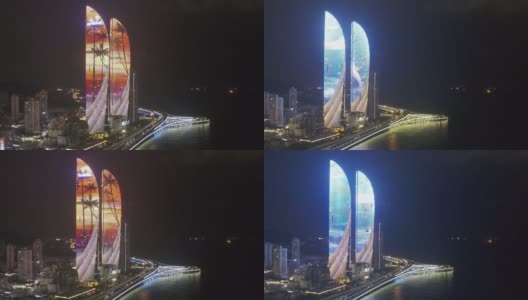 航拍海滨城市的夜晚高清在线视频素材下载