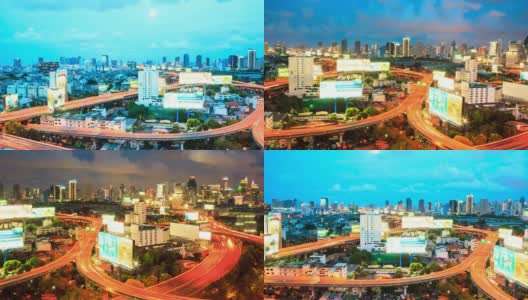 延时拍摄:曼谷市中心的天际线和高速公路高清在线视频素材下载