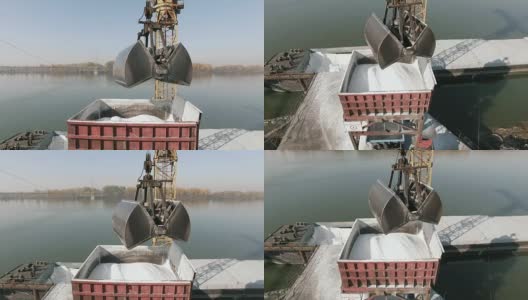 河上一个工业港口的鸟瞰图高清在线视频素材下载