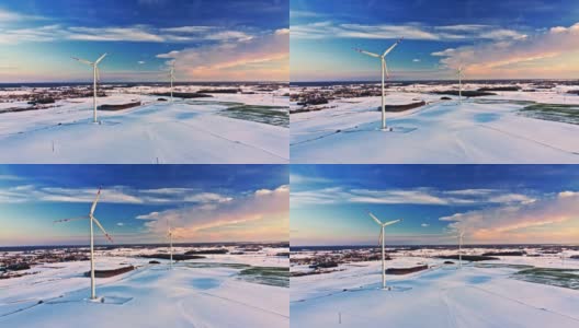 雪域和风力发电机。冬季的替代能源。高清在线视频素材下载