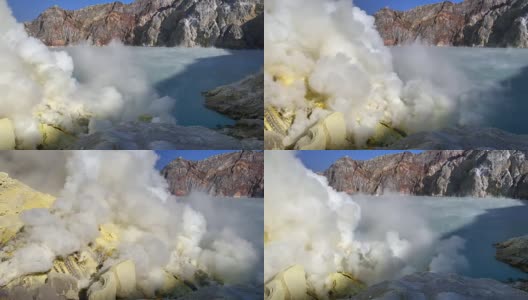 卡瓦伊真火山口湖的硫磺高清在线视频素材下载